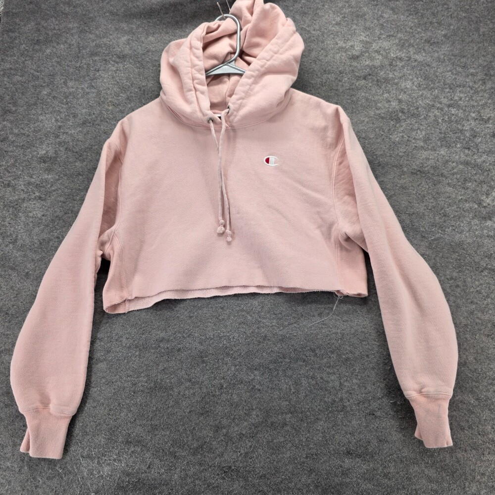 Champion Reverse Weave Hoodie Womens Small Cropped Pink Long Sleeve